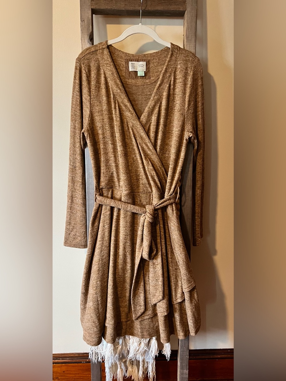 Anthropologie Saturday Sunday Long Sleeve Cloud Fleece Belted Faux Wrap dress